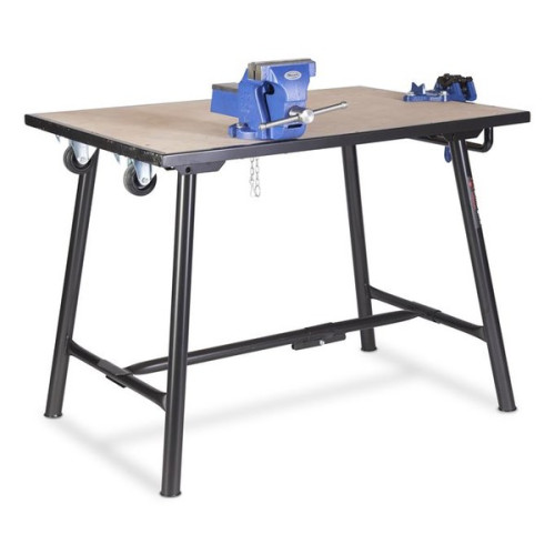 ARMORGARD TUFFBENCH+ FOLDING WORKBENCH C/W A HANDLE WHEELS 4" CHAIN VICE & 6" ENGINEERS VICE