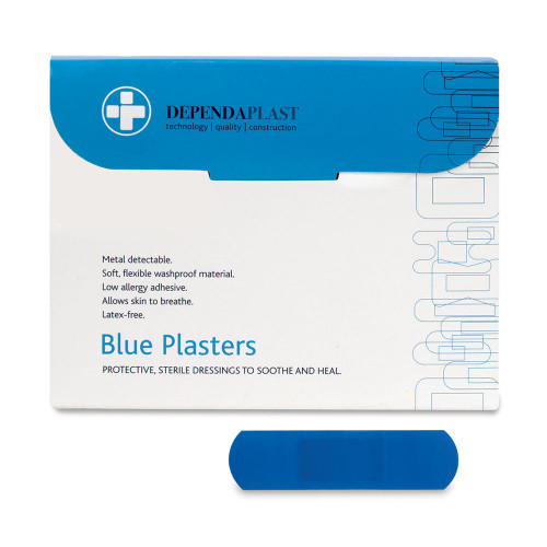 DEPENDAPLAST BLUE FOOD AREA PLASTERS 7.5CM X 2.5CM BOX OF 100