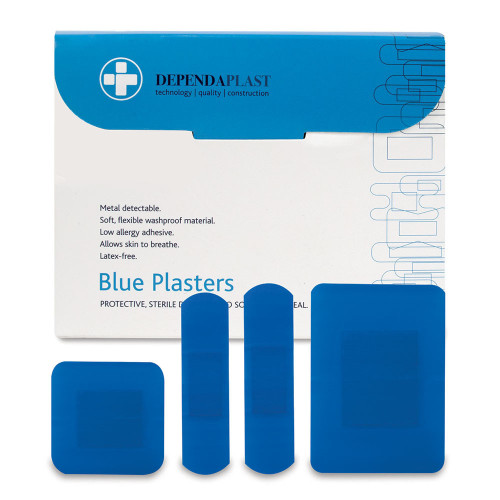 DEPENDAPLAST BLUE FOOD AREA PLASTERS ASSORTED BOX OF 100