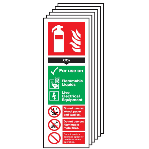 300 X 100MM CO2 FIRE EXTINGUISHER SIGN- RIGID PK OF 6