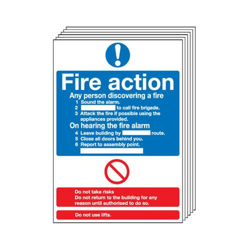 210X148MM FIRE ACTION NOTICE (STANDARD) - RIGID PK OF 6