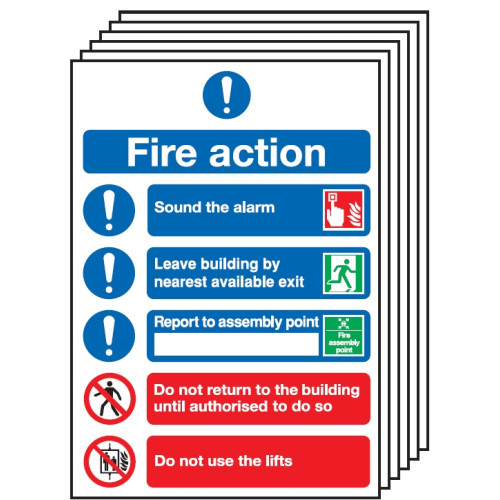 210X148MM FIRE ACTION NOTICE (SYMBOLISED) - RIGID PK OF 6