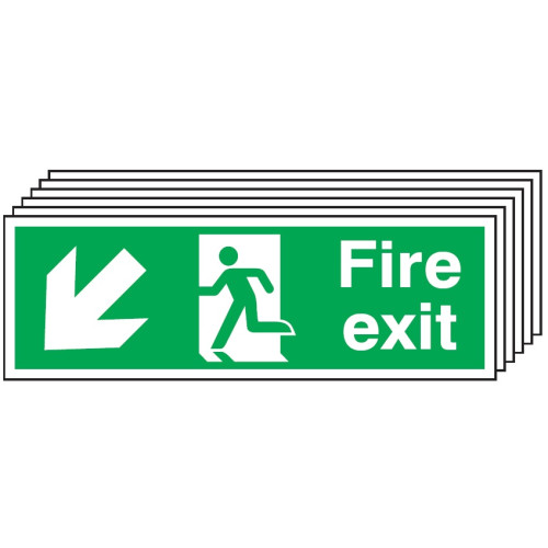 150X300MM FIRE EXIT RUNNING MAN ARROW DOWN LEFT - RIGID PK OF 6