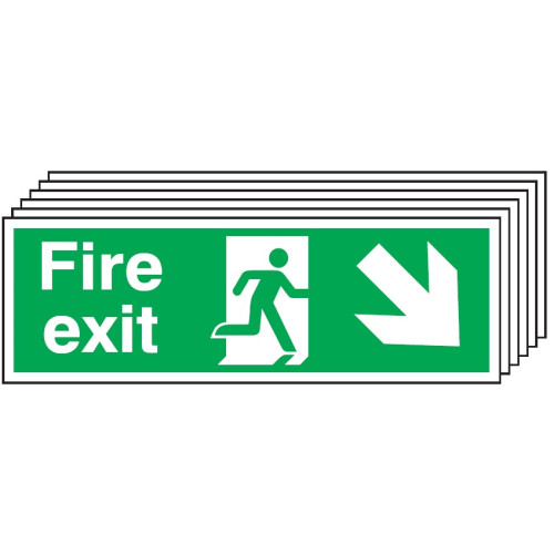 150X300MM FIRE EXIT RUNNING MAN ARROW DOWN RIGHT - RIGID PK OF 6