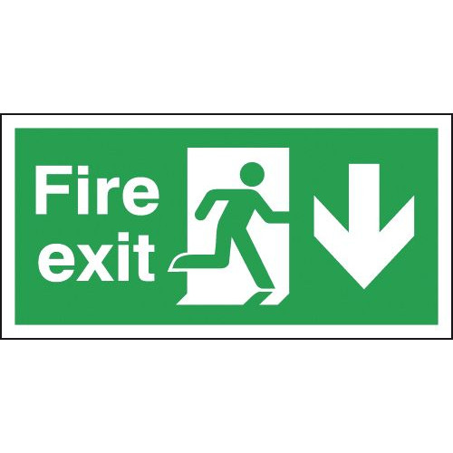 150X300MM FIRE EXIT RUNNING MAN ARROW DOWN - RIGID PK OF 6