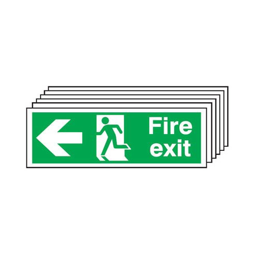 150X300MM FIRE EXIT RUNNING MAN ARROW LEFT - RIGID PK OF 6