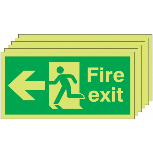 150X300 6 PACK 150X300 FIRE EXIT RUNNING MAN ARROW LEFT - NITE GLO RIGID