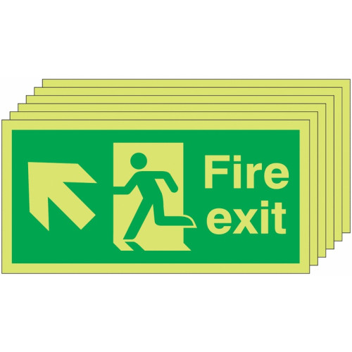 150X300 6 PACK 150X300 FIRE EXIT RUNNING MAN ARROW UP LEFT - NITE GLO RIGID