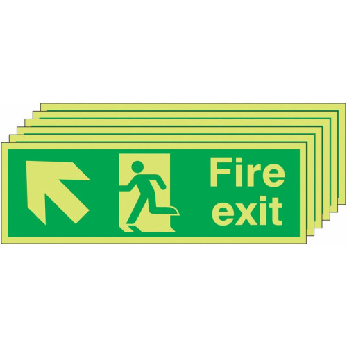 150X450 6 PACK 150X450 FIRE EXIT RUNNING MAN ARROW UP LEFT - NITE GLO RIGID