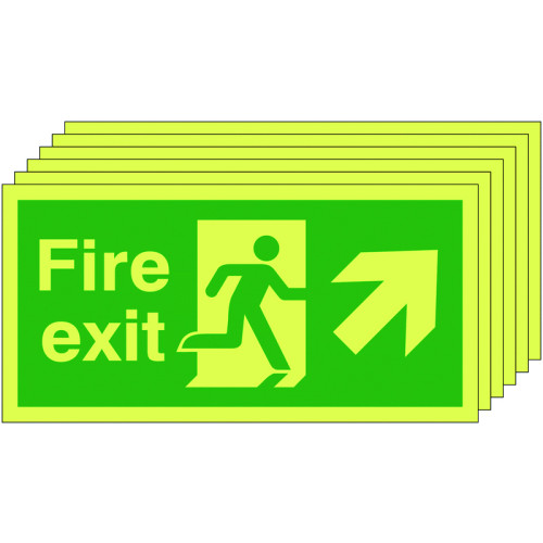 150X300 6 PACK 150X300 FIRE EXIT RUNNING MAN ARROW UP RIGHT - NITE GLO RIGID