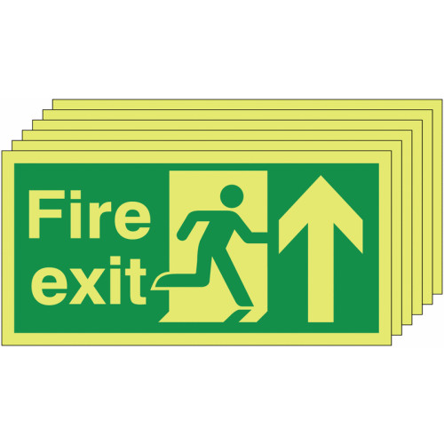 150X300 6 PACK FIRE EXIT RUNNING MAN ARROW UP - NITE GLO RIGID