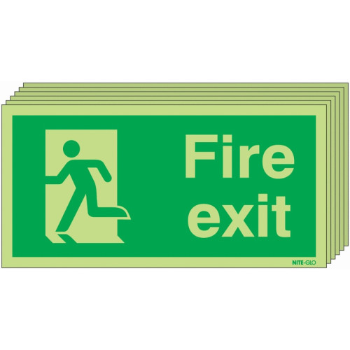 150X300 6 PACK 150X300 FIRE EXIT RUNNING MAN LEFT - NITE GLO RIGID