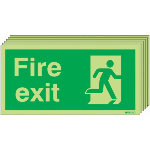 150X300 6 PACK 150X300 FIRE EXIT RUNNING MAN RIGHT - NITE GLO RIGID