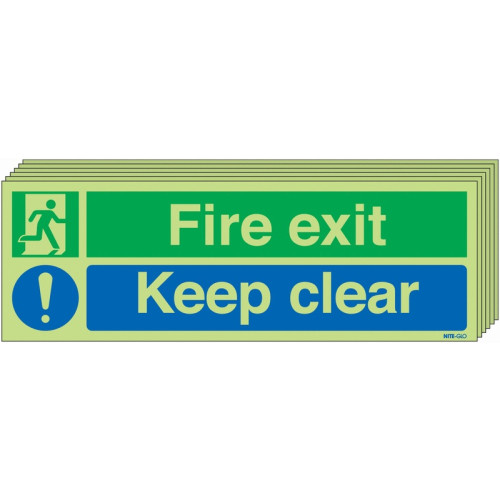 150X450 6 PACK 150X450 FIRE EXIT KEEP CLEAR - NITE GLO RIGID