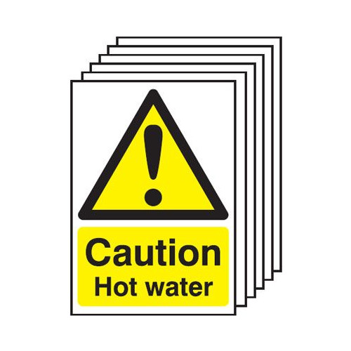 210X148MM CAUTION HOT WATER - RIGID PK OF 6
