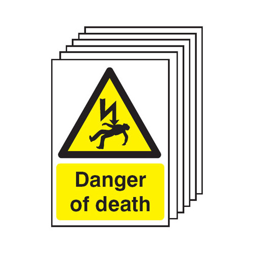 210X148MM DANGER OF DEATH - RIGID PK OF 6