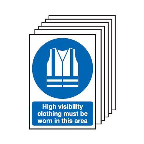 210X148MM HIGH VISIBILITY CLOTHING MUST BE WORN IN THIS AREA - RIGID PK OF 6