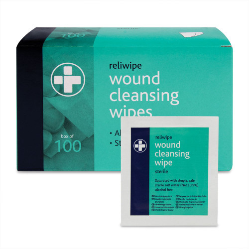 RELIWIPE MOIST SALINE CLEANSING WIPES STERILE BOX OF 100