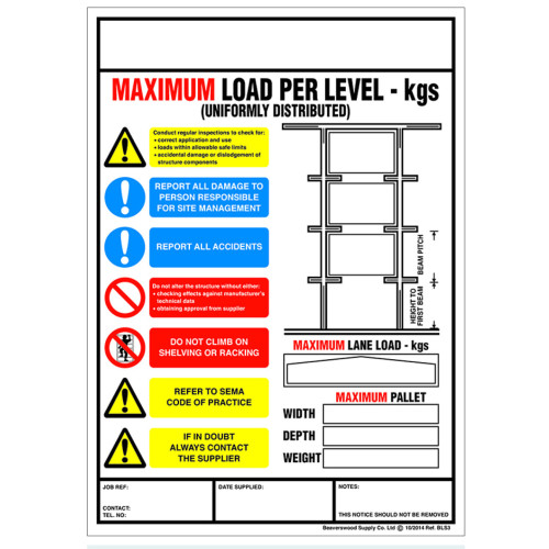 WEIGHT LOAD IDENTIFICATION - DRIVE THRU RACKING WEIGHT LOAD - H.356 X W.254