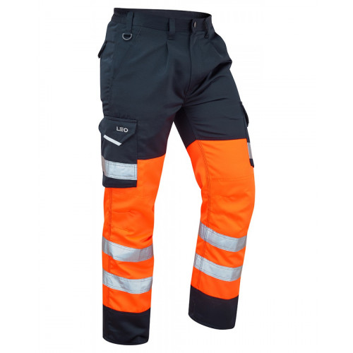 Leo Workwear Bideford CT01-Orange -Navy Hi Vis Work Trousers Class 1  SnickersDir | eBay