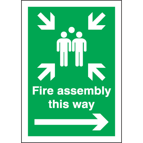 400X300MM FIRE ASSEMBLY THIS WAY (RIGHT ARROW) - POST MOUNTED ALUMINIUM