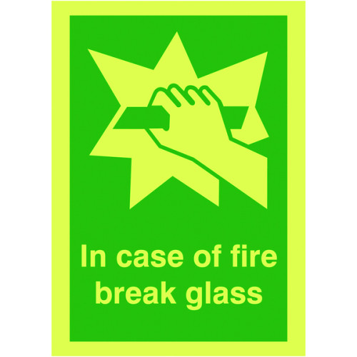 150X125MM IN CASE OF FIRE BREAK GLASS - NITE GLO RIGID