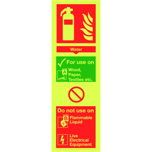 300X100MM WATER EXTINGUISHER FOR USE ON - NITE GLO RIGID