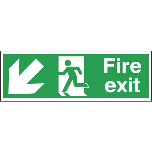150X450MM FIRE EXIT RUNNING MAN ARROW DOWN LEFT - RIGID