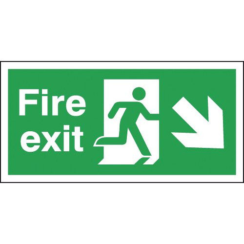 150X300MM FIRE EXIT RUNNING MAN ARROW DOWN RIGHT - RIGID