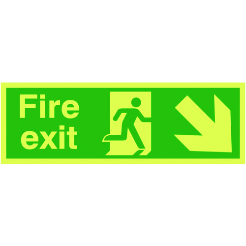 150X450MM FIRE EXIT RUNNING MAN ARROW DOWN RIGHT - NITE GLO RIGID
