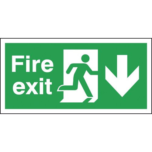 150X300MM FIRE EXIT RUNNING MAN ARROW DOWN - RIGID