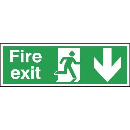 150X450MM FIRE EXIT RUNNING MAN ARROW DOWN - SELF ADHESIVE