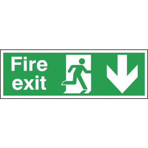 150X300MM FIRE EXIT RUNNING MAN ARROW DOWN - ALUMINIUM