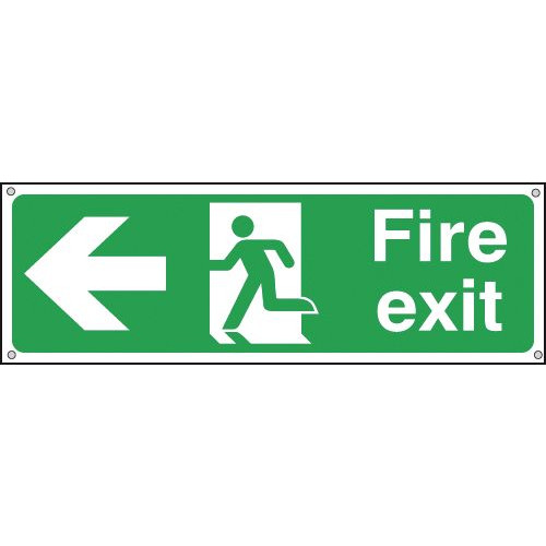 150X300MM FIRE EXIT RUNNING MAN ARROW LEFT - ALUMINIUM