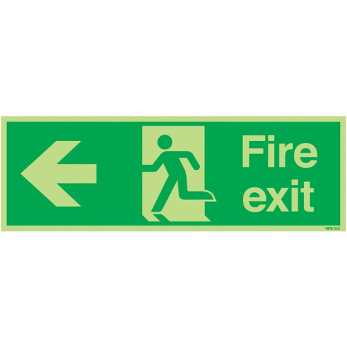 150X450MM FIRE EXIT RUNNING MAN ARROW LEFT - NITE GLO RIGID
