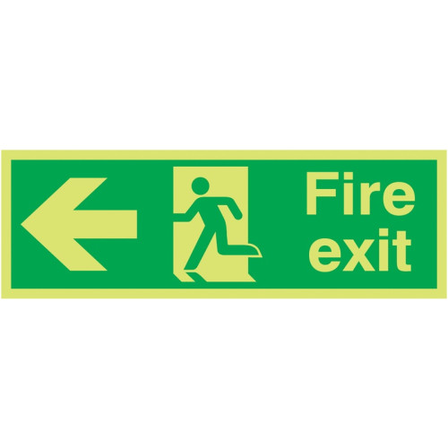 150X450MM FIRE EXIT RUNNING MAN ARROW LEFT - XTRA GLO RIGID