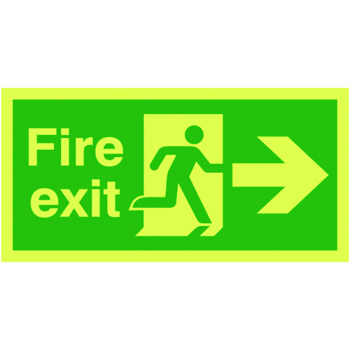 150X300MM FIRE EXIT RUNNING MAN ARROW RIGHT - NITE GLO RIGID