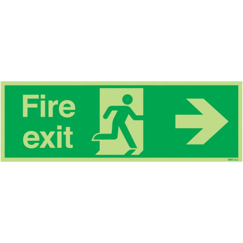 150X450MM FIRE EXIT RUNNING MAN ARROW RIGHT - NITE GLO RIGID