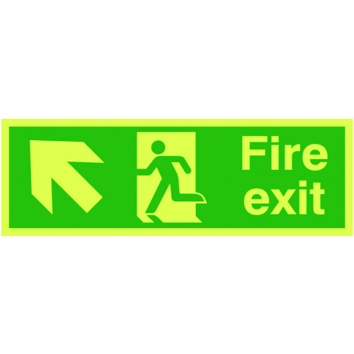 150X450MM FIRE EXIT RUNNING MAN ARROW UP LEFT - XTRA GLO RIGID