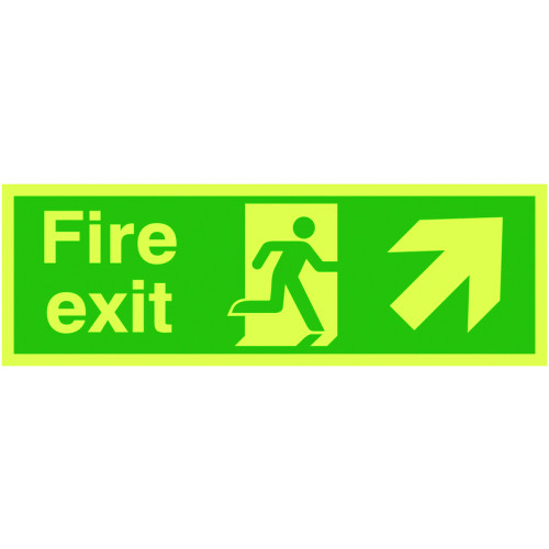 150X450MM FIRE EXIT RUNNING MAN ARROW UP RIGHT - XTRA GLO SELF ADHESIVE