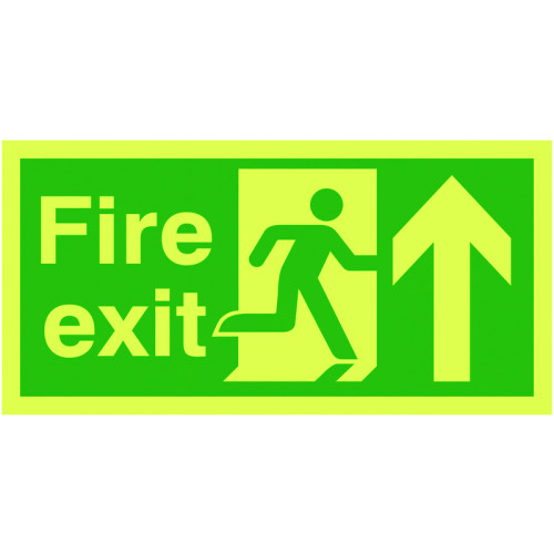 150X300MM FIRE EXIT RUNNING MAN ARROW UP - NITE GLO RIGID