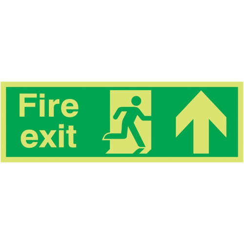 150X450MM FIRE EXIT RUNNING MAN ARROW UP - XTRA GLO RIGID