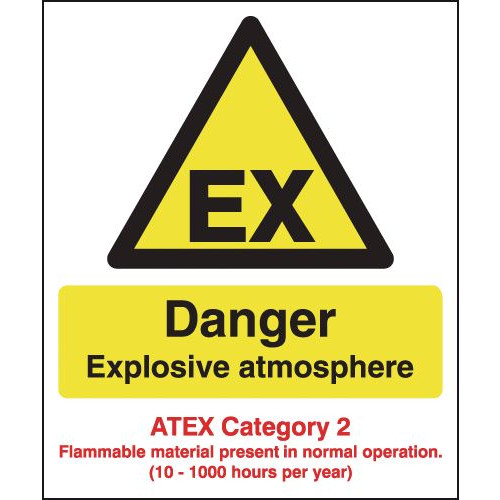 297X210MM DANGER EXPLOSIVE ATMOSPHERE (ATEX CATEGORY 2) - RIGID