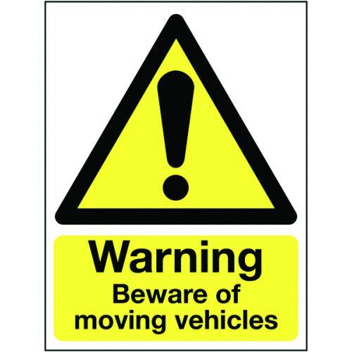 400X300MM WARNING BEWARE OF MOVING VEHICLES - POST MOUNTED ALUMINIUM