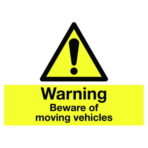 WARNING BEWARE OF MOVING VEHICLES - STANCHION SIGN