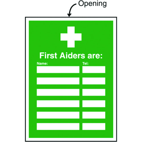 FIRST AIDERS ARE (NAME & TELEPHONE NO) INSERT SIGN