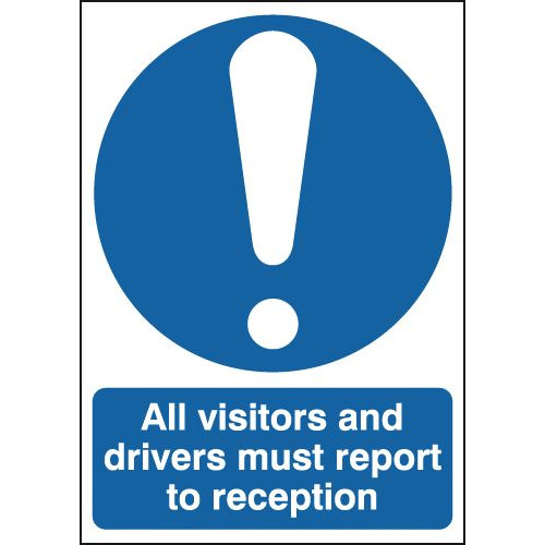 210X148MM ALL VISITORS AND DRIVERS MUST REPORT TO RECEPTION - SELF ADHESIVE