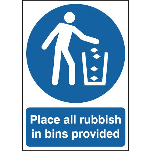 297X210MM PLACE ALL RUBBISH IN BINS PROVIDED - SELF ADHESIVE