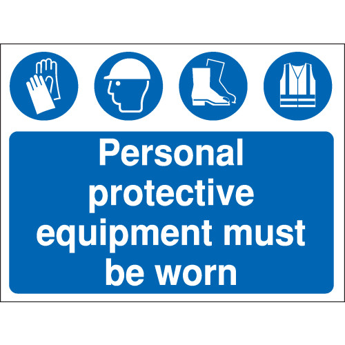 300X400MM PERSONAL PROTECTIVE EQUIPMENT MUST BE WORN CONSTRUCTION SIGN - RIGID