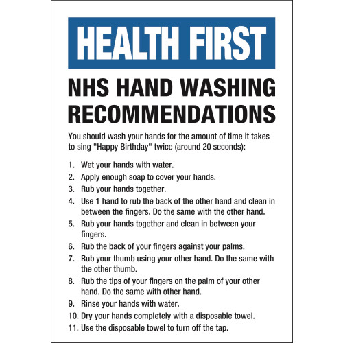 A4 HEALTH FIRST NHS HANDWASHING - RIGID